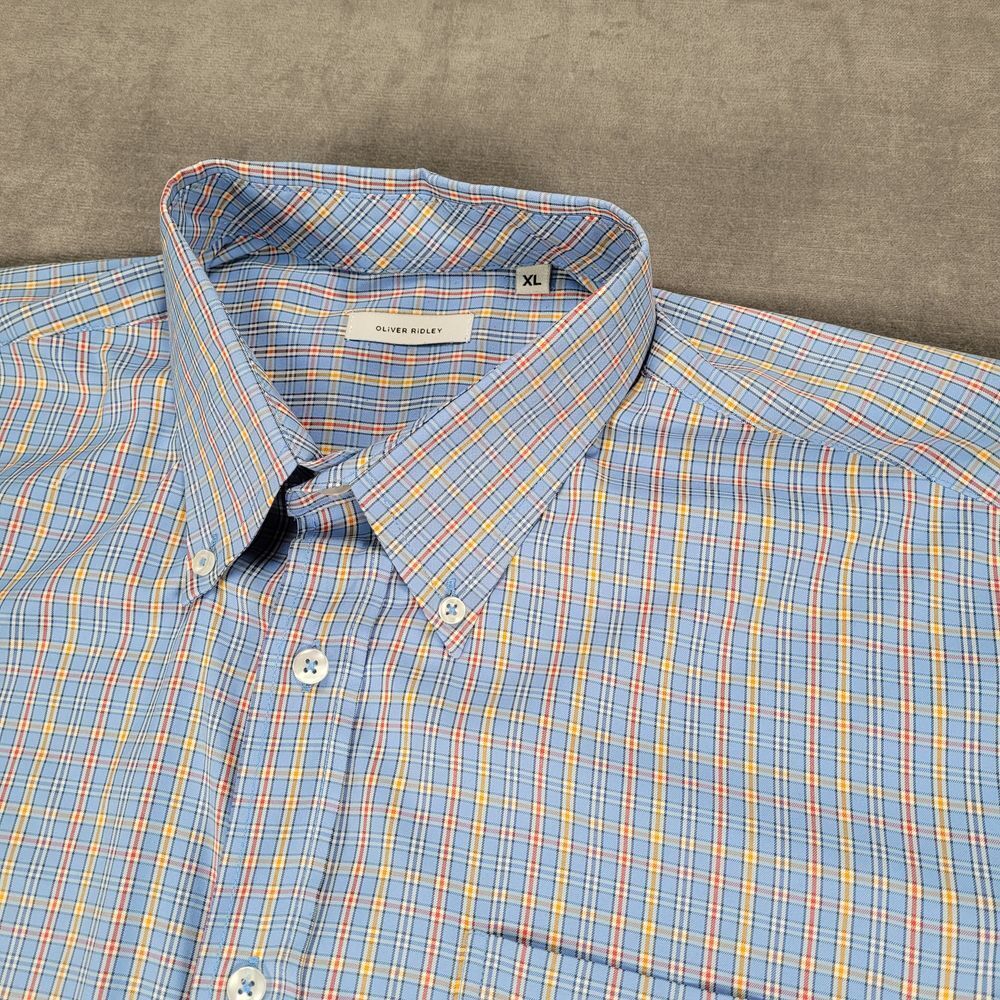 Oliver Ridley Men's Plaid Button Down Shirt‎ Preppy Long Sleeve Blue XL